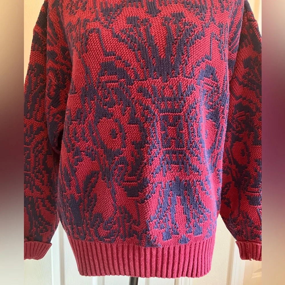 Vintage 80’s Lord Jeff 100% Fine Cotton maroon navy knit crew neck Sweater L